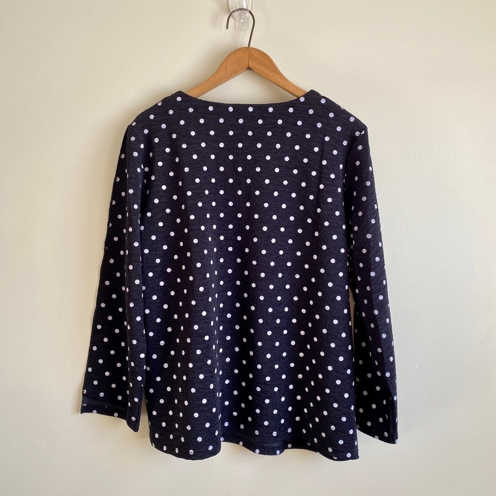 Periwinkle Polka Dot Art to Wear Patchwork Uneven Hemline Long Sleeve Top - Picture 5 of 5